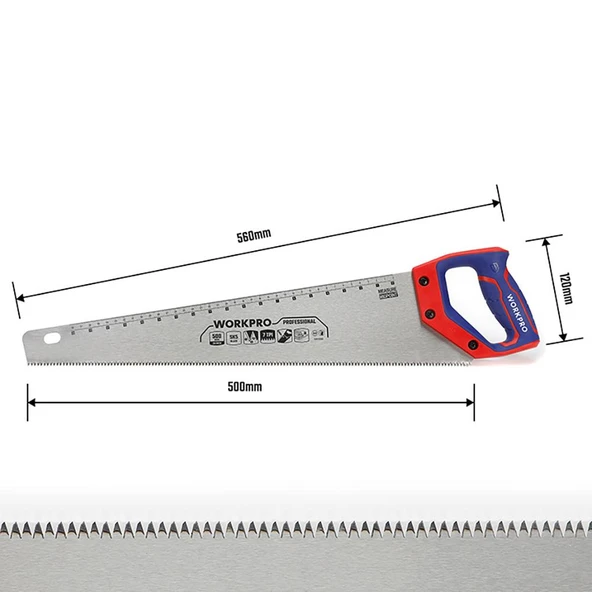 WORKPRO WP215007 500mm SK5 7 TPI Ağır Hizmet Tipi El Testeresi - Resim 3