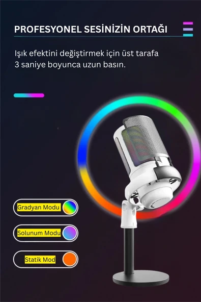 RGB Mikrofon Seti Stream sGaming Işıklı Mikrofon Ses Kayıt Cihazı - Resim 2