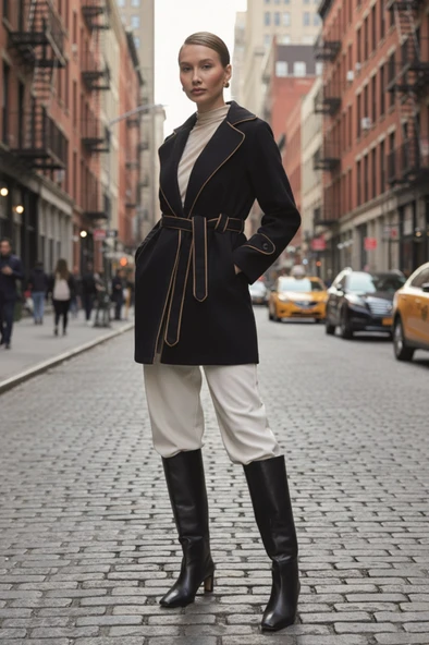 Kaşe Kadın Şık Yaka Kaban ve Kemer ürün görseli 1