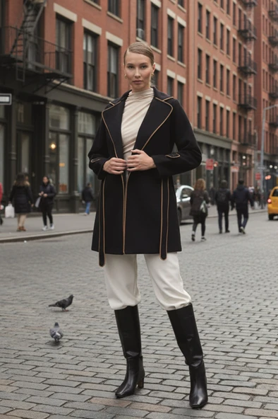 Kaşe Kadın Şık Yaka Kaban ve Kemer - Resim 2