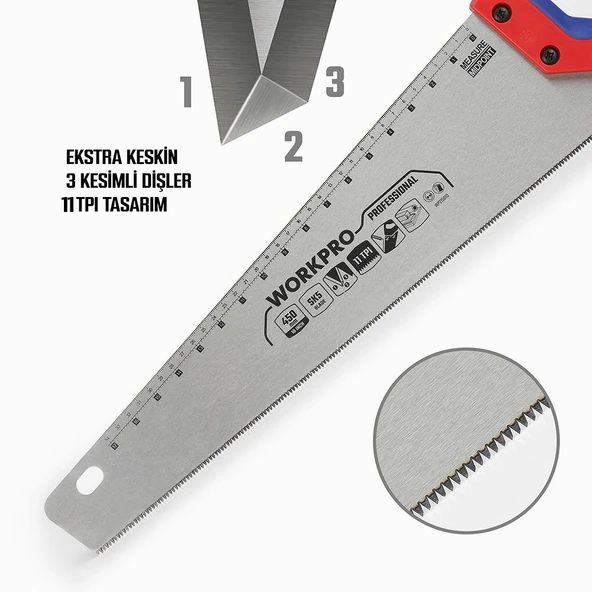 WORKPRO WP215010 450mm SK5 11 TPI Ağır Hizmet Tipi El Testeresi - Resim 8
