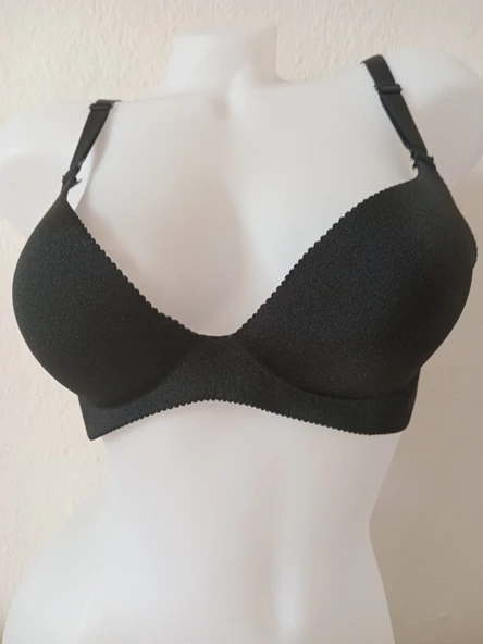 Kadın Siyah Push Up Destekli Double Dolgulu Balenli Sütyen - Resim 4