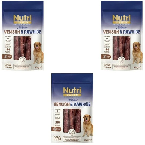 Nutri Canin Rawhide Geyik Eti Sargılı Kemik Köpek Ödülü 80 Gr. x 3 Adet ürün görseli 1