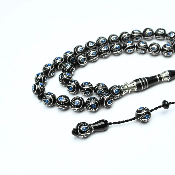 Damla İçi Damla Küre Model Sistemli Oltu Taşı Tespih - Resim 3