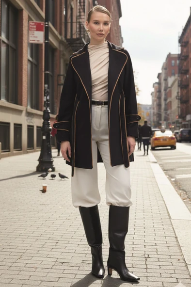 Kaşe Kadın Şık Yaka Kaban ve Kemer - Resim 4