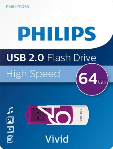 Philips Vivid Serisi 64GB USB 2.0 High Speed Flash Bellek (FM64FD05B/00) ürün görseli 1
