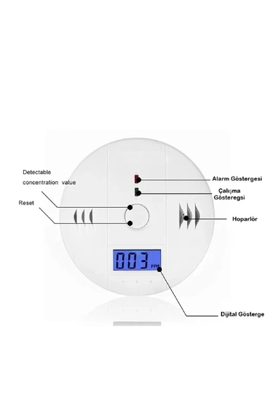Duman Dedektör Alarm Cihazı Karbonmonoksit Dedektörü Kablosuz LCD Ekranlı Pilli Duman Dedektörü - Resim 5