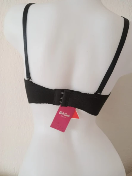 Kadın Siyah Push Up Destekli Double Dolgulu Balenli Sütyen - Resim 3