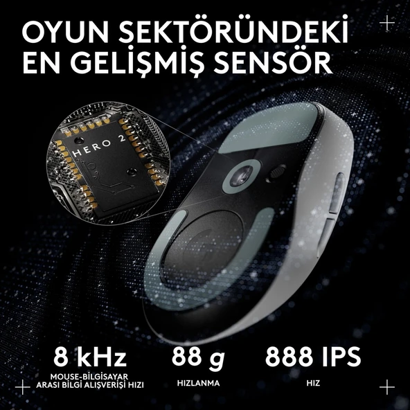 Logitech G Pro X SUPERLIGHT 2C Hafif Hero 2 Sensör 32.000 Dpı Lıghtspeed Kablosuz Oyuncu Mouse - Beyaz - Resim 4