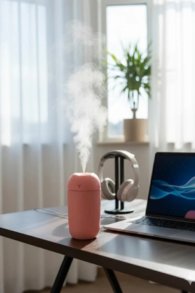 Blackbird KT-H09 Pembe 420 Ml Taşınabilir Mini USB Hava Nemlendirici | Araç ve Ofis İçin Renkli Işıklı - Resim 3