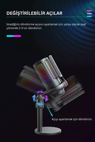 RGB Mikrofon Seti Stream sGaming Işıklı Mikrofon Ses Kayıt Cihazı - Resim 5