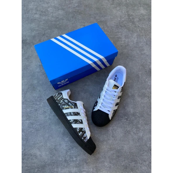 ADİDAS SÜPER STAR DERİ METERYAL SİYAH GAZETE SS003 - Resim 2