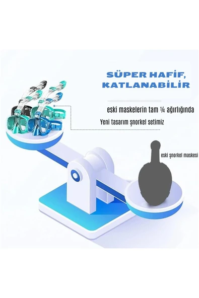 HPYTECH Şnorkel Seti-Yumuşak Silikon,Kamera Uyumlu Dalış Maske, Su Sızdırmaz  (Mavi) - Resim 7