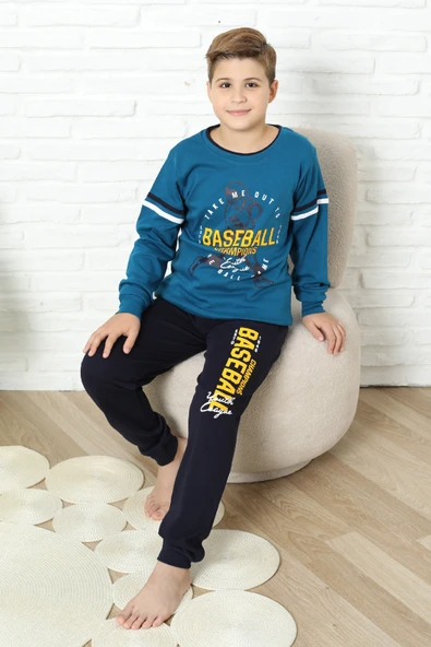 Erkek Çocuk Pijama Takımı %100 Pamuk İnterlok Kumaş 12447 - Resim 3