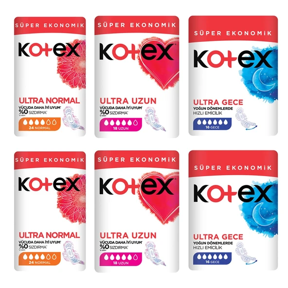 Kotex Ultra Normal - Uzun - Gece 6 lı Karma Paket ürün görseli 1