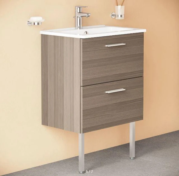 Mia cordoba 60 cm çekmeceli ayaklı lavabo dolabı alt modül + lavabo - Resim 2