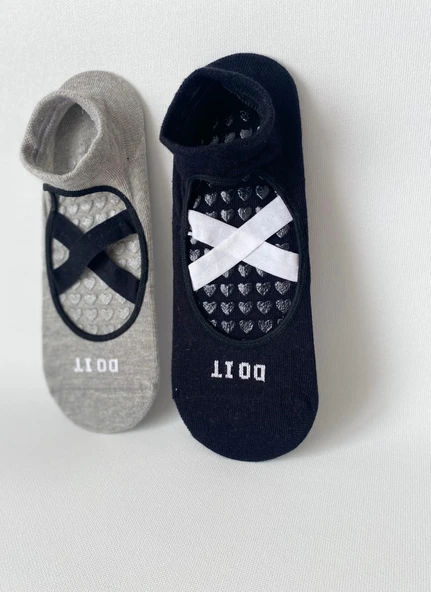 2’li Pilates & Yoga Çorap Seti – Kaydırmaz Tabanlı Unisex Pamuklu Spor Patik Çorap ürün görseli 1