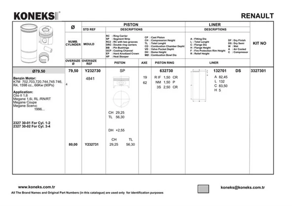 Renault Gömlek Megane 1.4 CC 8v (k7j) 79,5mm Semi - Koneks 132701 ürün görseli 1