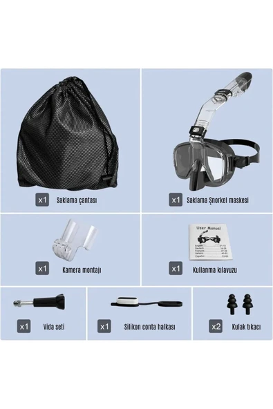 HPYTECH Şnorkel Seti-Yumuşak Silikon,Kamera Uyumlu Dalış Maske, Su Sızdırmaz - Resim 7