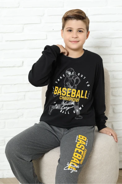 Erkek Çocuk Pijama Takımı %100 Pamuk İnterlok Kumaş 12447 - Resim 4