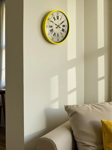 Zentime 36 Cm Sarı Dekoratif Duvar Saati - Resim 3