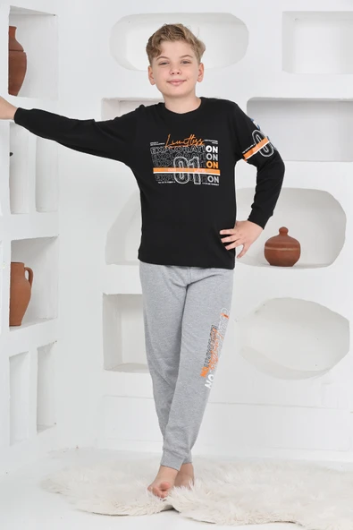 Erkek Çocuk Baskılı %100 Pamuk İnterlok Kumaş Pijama Takımı 12446 - Resim 5