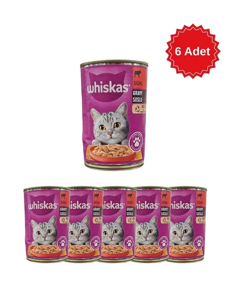 Whiskas Sığır Etli Konserve Kedi Maması 400 Gr x 6 Adet - Gerçek Et Lezzeti, Büyük Boy Ziyafet ürün görseli 1