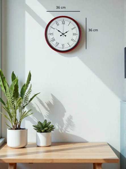 Zentime 36 Cm Kırmızı Dekoratif Duvar Saati - Resim 5