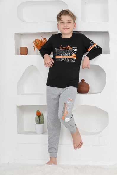Erkek Çocuk Baskılı %100 Pamuk İnterlok Kumaş Pijama Takımı 12446 - Resim 2