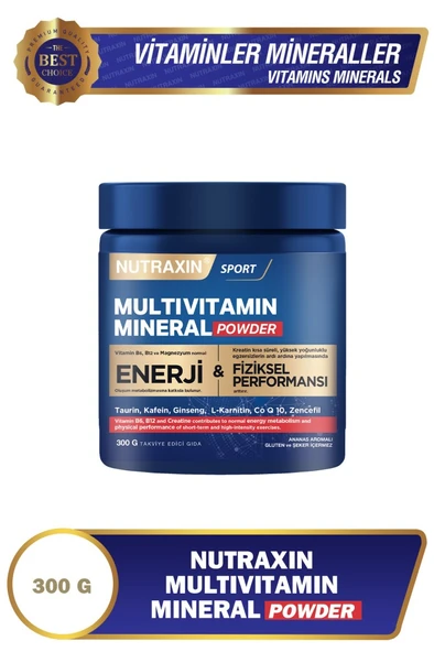 Nutraxin Multivitamin Mineral Powder 300 Gr Magnezyum, Taurin, Kreatin, L Carnitin, Ginseng, Co10, Energy ürün görseli 1