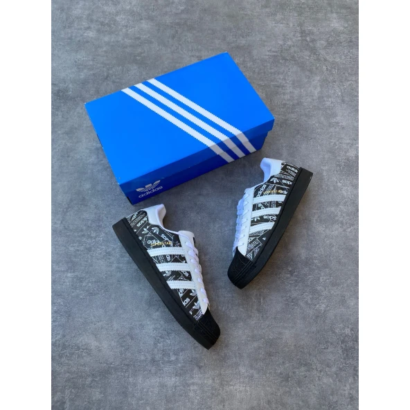 ADİDAS SÜPER STAR DERİ METERYAL SİYAH GAZETE SS003 - Resim 3