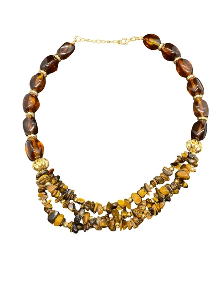 ? Kahverengi Tiger Eye (Kaplan Gözü) Model ve Altın Renk Akrilik Kolye — Gizemli ve Güçlü ürün görseli 1