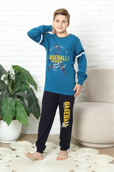 Erkek Çocuk Pijama Takımı %100 Pamuk İnterlok Kumaş 12447 - Resim 8