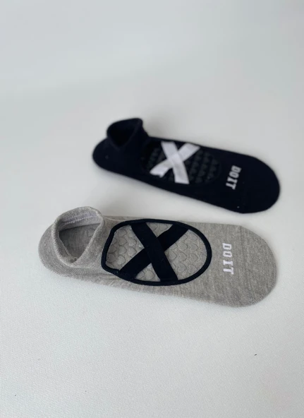 2’li Pilates & Yoga Çorap Seti – Kaydırmaz Tabanlı Unisex Pamuklu Spor Patik Çorap - Resim 6