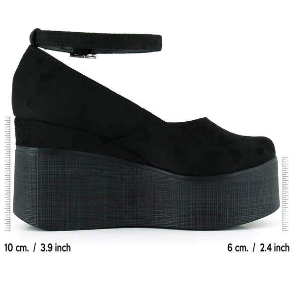 Erkan Saçmacı Tushar Siyah Süet Yuvarlak Burun Bantlı Gizli Dolgu Topuklu Günlük Ayakkabı - Resim 2