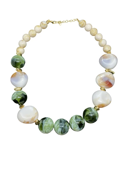 ? Botanik Harmoni: Yeşil, Beyaz ve Altın Renklerde Akrilik Kolye — Doğanın Elegan Yansıması ürün görseli 1