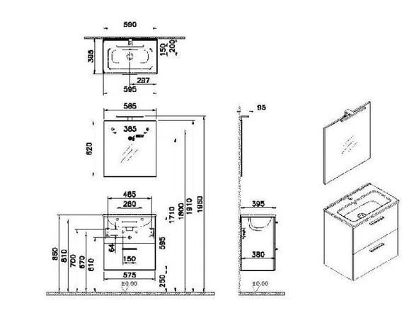 Mia 60 cm Çekmeceli altın meşe alt dolap + lavabo - Resim 3