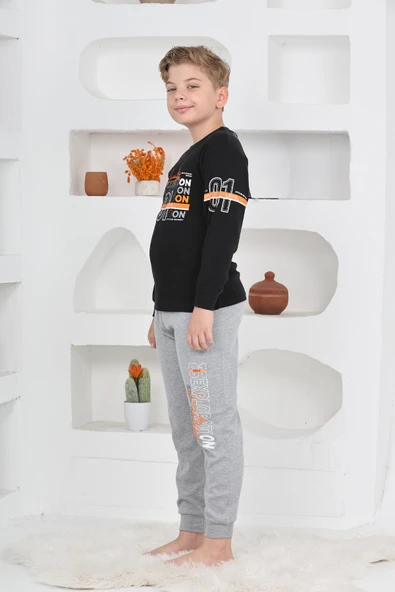 Erkek Çocuk Baskılı %100 Pamuk İnterlok Kumaş Pijama Takımı 12446 - Resim 6