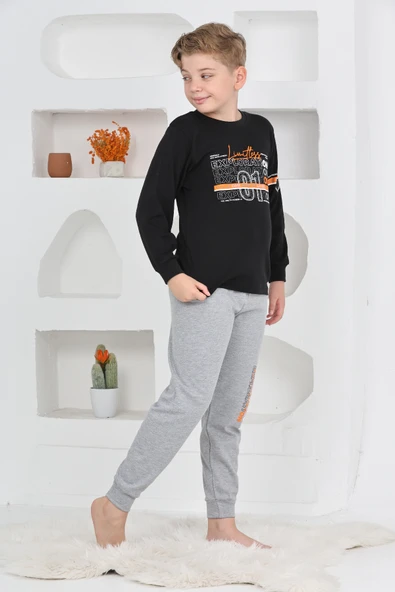 Erkek Çocuk Baskılı %100 Pamuk İnterlok Kumaş Pijama Takımı 12446 - Resim 7