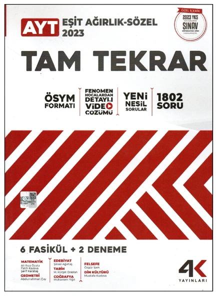 4K Yayınları AYT Eşit Ağırlık-Sözel Tam Tekrar 2023 ürün görseli 1