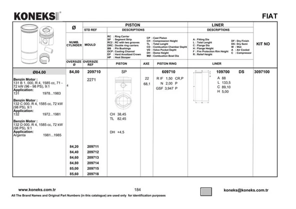 Tofas Gömlek Tofas Dks -131 (1600 Cc) 84mm Semi - Koneks 109700 ürün görseli 1