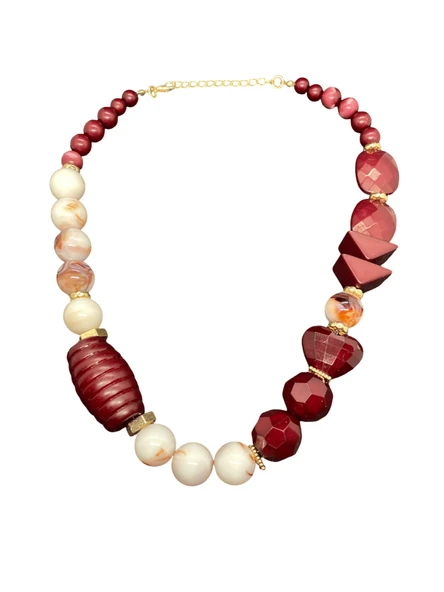 ? Kırmızı ve Beyaz Desenli Akrilik Kolye — Vintage Şıklık ve Modern Çarpıcılık ürün görseli 1