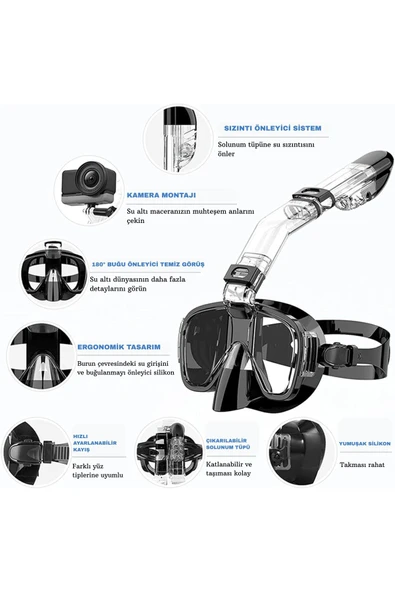 HPYTECH Şnorkel Seti-Yumuşak Silikon,Kamera Uyumlu Dalış Maske, Su Sızdırmaz - Resim 4