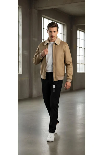 NUBUK YAKASI KÜRKLÜ KALIN ERKEK MONT - Resim 7