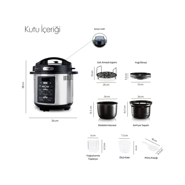 M06 Maxi Cooker Plus 2 In 1 Sıcak Hava Fritözü ve Düdüklü Tencere (Yui Türkiye Garantili) - Resim 5