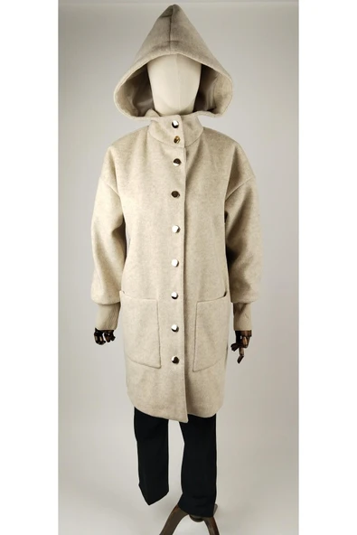 KAPUŞONLU DÜĞMELİ STANDART BEDEN ANGORA KALIN KABAN 44 BEDENE KADAR UYUM SAĞLAR OVERSİZE KESİM - Resim 5