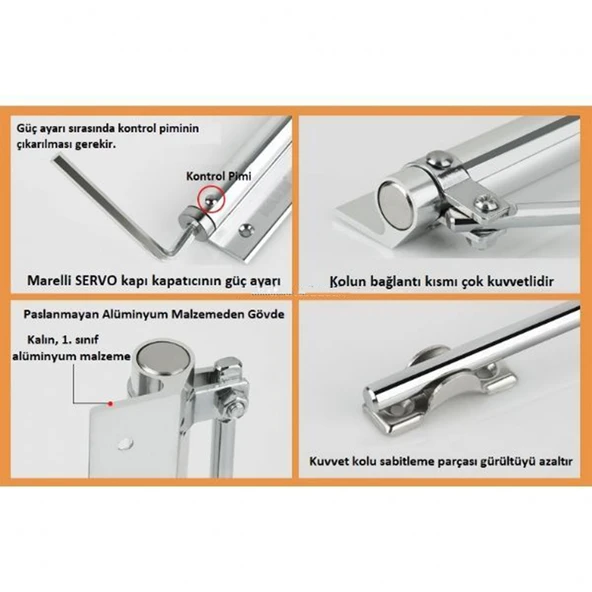 Kapı İtme Yayı 162 MM Yüksek Dayanım Sessiz Çalışan Kapanış Destekli Profesyonel Kapı Mekanizması - Resim 4