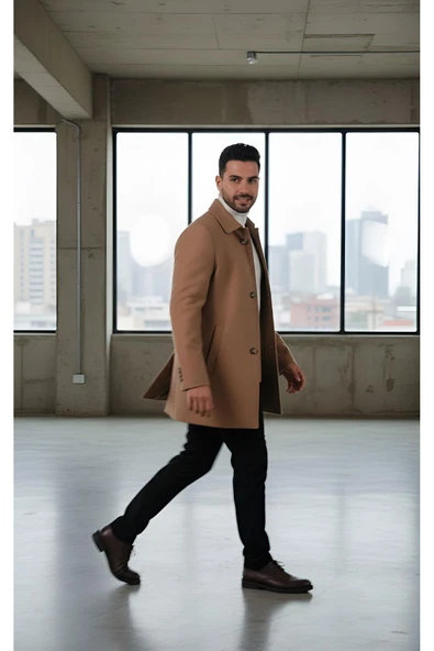 KLASİK YAKA KAŞE ERKEK KABAN - Resim 11