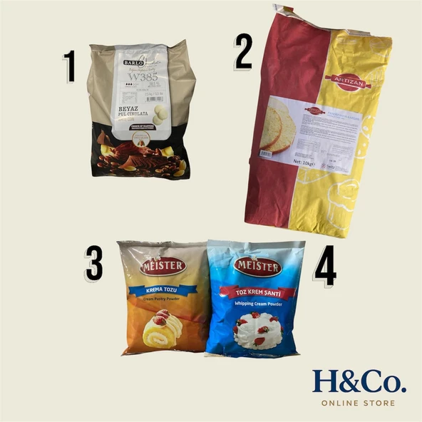 PASTA SETİ : BEYAZ PUL ÇİKOLATA - SADE PANDİSPANYA - TOZ ŞANTİ - TOZ KREMA ürün görseli 1