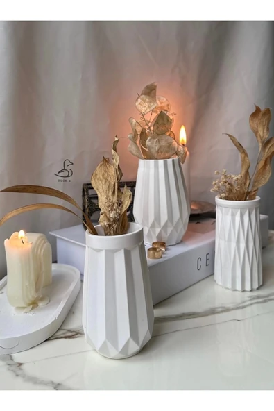 Geometrik Desenli Vazo Set 3’lü 12 CM - Resim 6